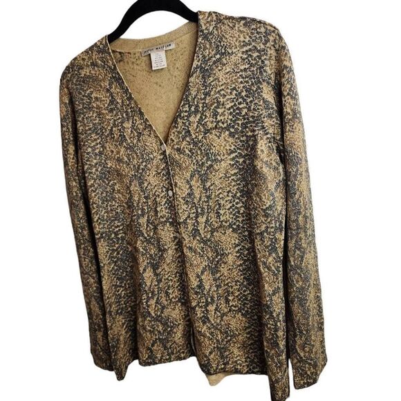 Peter Martin Gold Snakeskin Silk Button Up Lightweight Cardigan Size Small - Picture 3 of 7